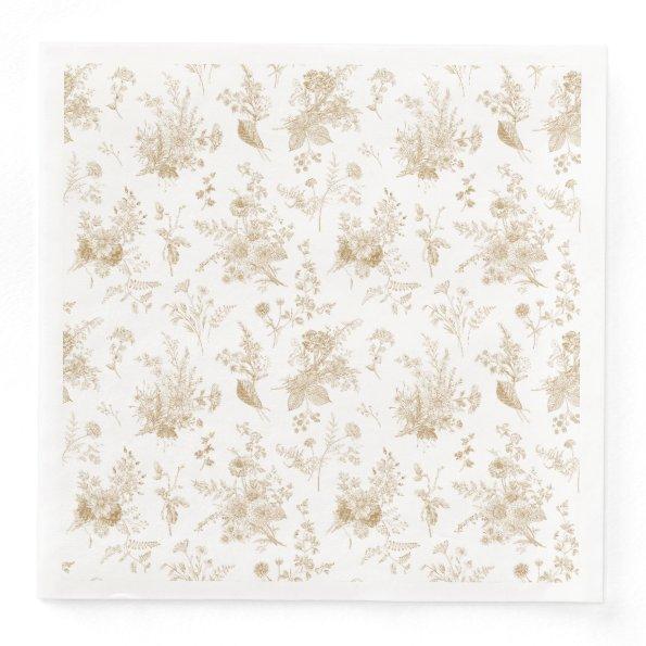 Gold Toile De Jouy Vintage Floral Chinoiserie Paper Dinner Napkins