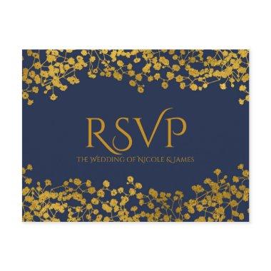 Gold Tone Baby's Breath Blue Elegant Floral RSVP Invitation Post