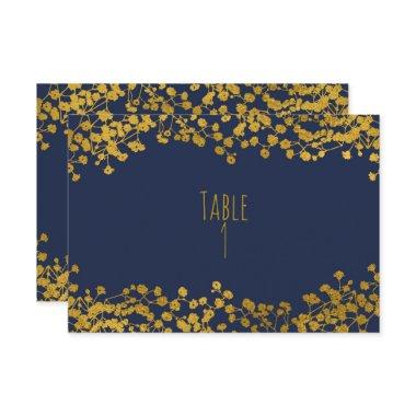 Gold Tone Baby's Breath Blue Elegant Table Number