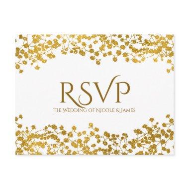 Gold Tone Baby's Breath White Elegant Floral RSVP Invitation PostInvitations