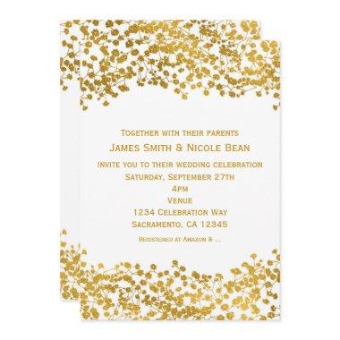 Gold Tone Baby's Breath White Elegant Invitations