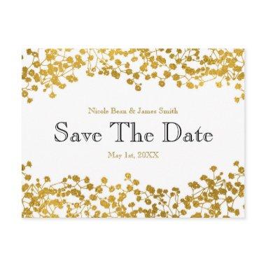 Gold Tone Baby's Breath White Save the Date Announcement PostInvitations