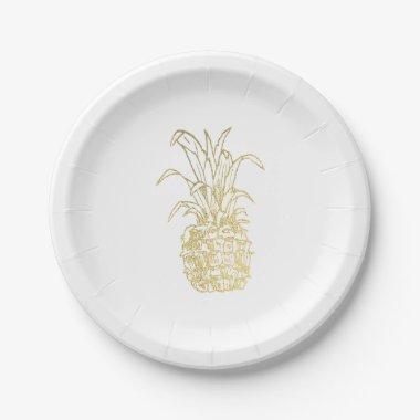 Gold Tropical Elegant Modern Vintage Pineapple Paper Plates