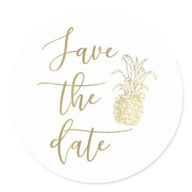 Gold Tropical Elegant Pineapple Save the Date Type Classic Round Sticker