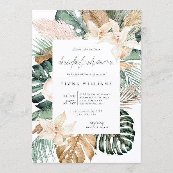 Gold Tropical Floral Bridal Shower Invitations
