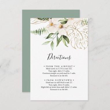 Gold Tropical Foliage Floral Wedding Directions Enclosure Invitations