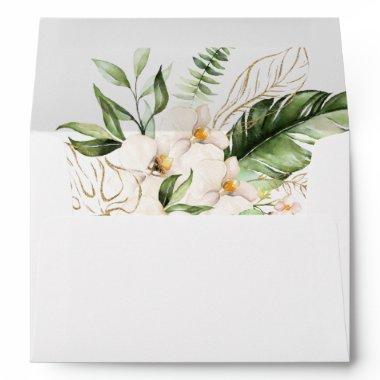 Gold Tropical Foliage Floral Wedding Invitations Envelope