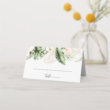 Gold Tropical Foliage Floral Wedding Place Invitations