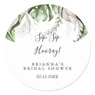 Gold Tropical Green Sip Sip Hooray Bridal Shower Classic Round Sticker