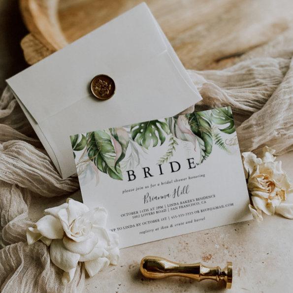 Gold Tropical Greenery Bride Bridal Shower Invitations