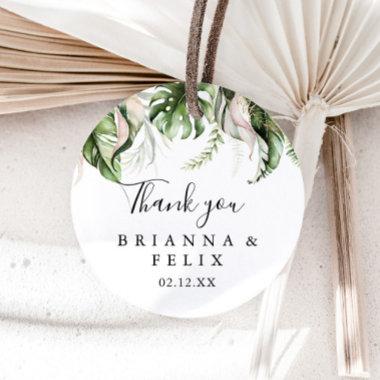 Gold Tropical Greenery Thank You Wedding Favor Classic Round Sticker