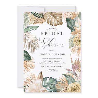 Gold Tropical Palm Beach Bridal Shower Invitations