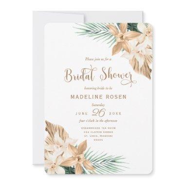 Gold Tropical Pampas Bridal Shower Invitations