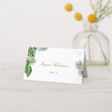 Gold Tropical Wedding Floral Tent Place Invitations