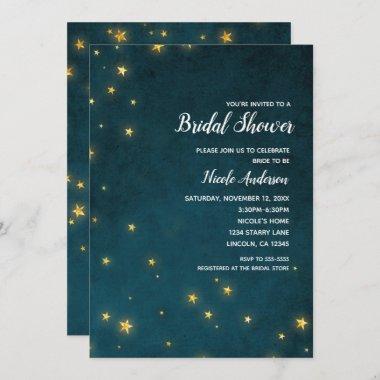 Gold Twinkle Stars Celestial Sky Bridal Shower Invitations