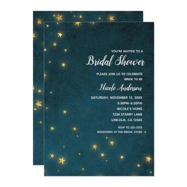 Gold Twinkle Stars Celestial Sky Bridal Shower Invitations