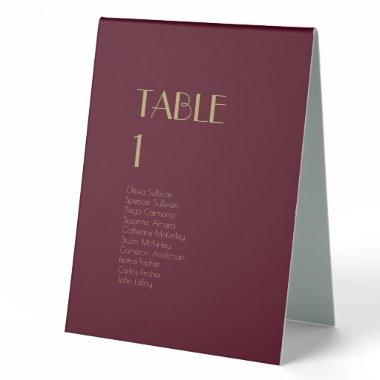 Gold Type Deco | Burgundy Guests Table Tent Sign