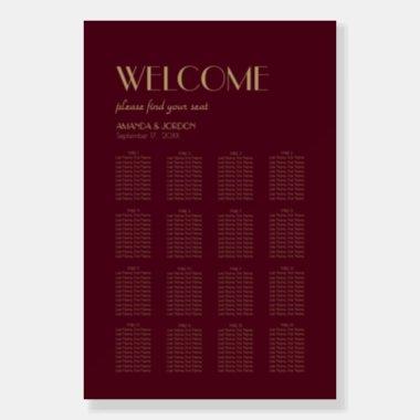 Gold Type Deco | Burgundy Seat Plan Welcome Sign