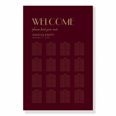 Gold Type Deco | Burgundy Seat Plan Welcome Sign