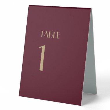 Gold Type Deco | Burgundy Table Number Tent Sign