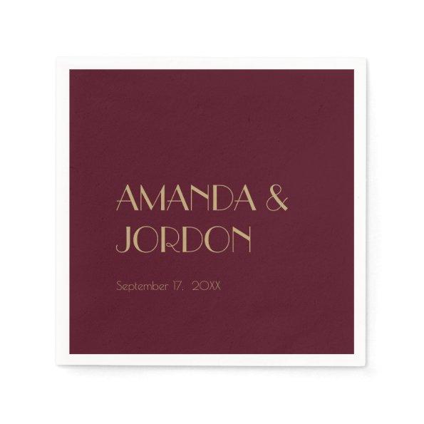 Gold Type Deco | Burgundy Wedding Cocktail Napkins