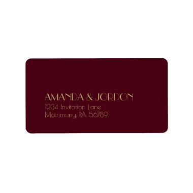 Gold Type Deco Burgundy Wedding RSVP Address Label
