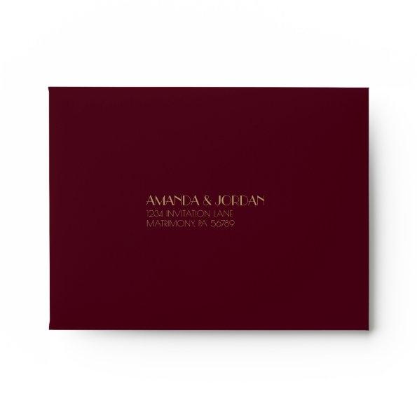 Gold Type Deco | Burgundy Wedding RSVP Envelope