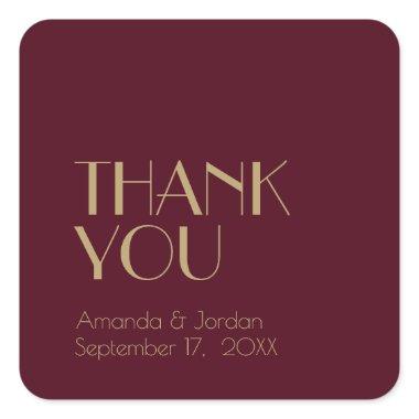 Gold Type Deco | Burgundy Wedding Thank You Square Sticker