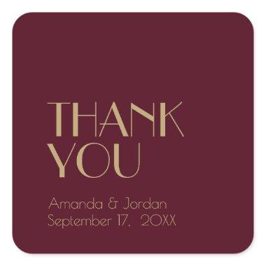 Gold Type Deco | Burgundy Wedding Thank You Square Sticker