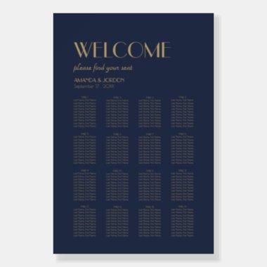 Gold Type Deco | Dark Navy Seat Chart Welcome Sign