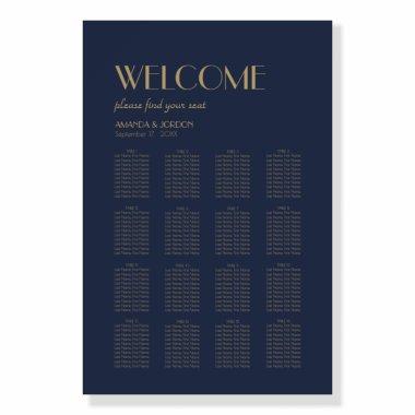 Gold Type Deco | Dark Navy Seat Chart Welcome Sign