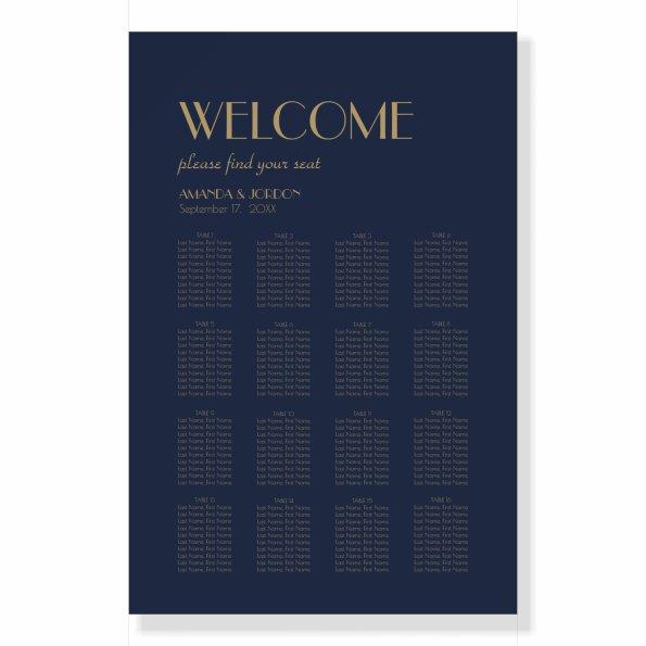 Gold Type Deco | Dark Navy Seat Chart Welcome Sign