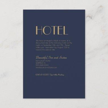Gold Type Deco | Dark Navy Wedding Hotel Enclosure Invitations
