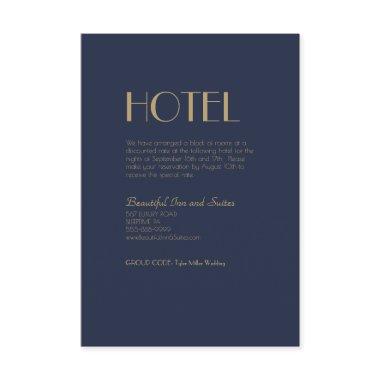 Gold Type Deco | Dark Navy Wedding Hotel Enclosure Invitations