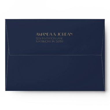 Gold Type Deco | Dark Navy Wedding  Envelope