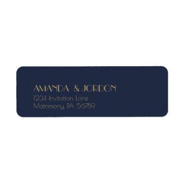 Gold Type Deco | Dark Navy Wedding Return Address Label