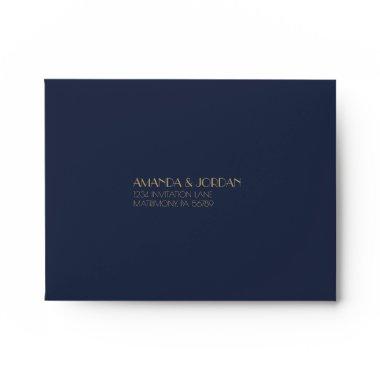 Gold Type Deco | Dark Navy Wedding RSVP Envelope