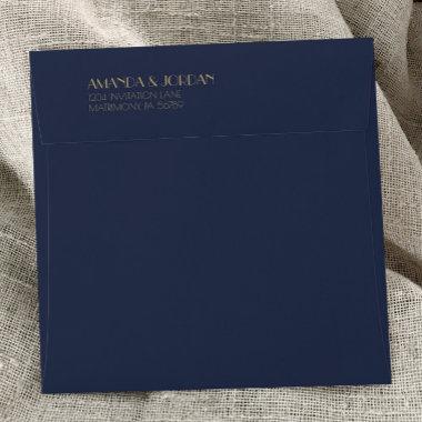 Gold Type Deco | Dark Navy Wedding Square Envelope