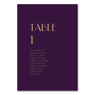 Gold Type Deco | Dark Purple Table Number Guests