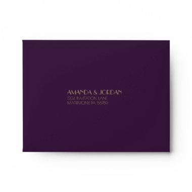 Gold Type Deco | Dark Purple Wedding RSVP Envelope