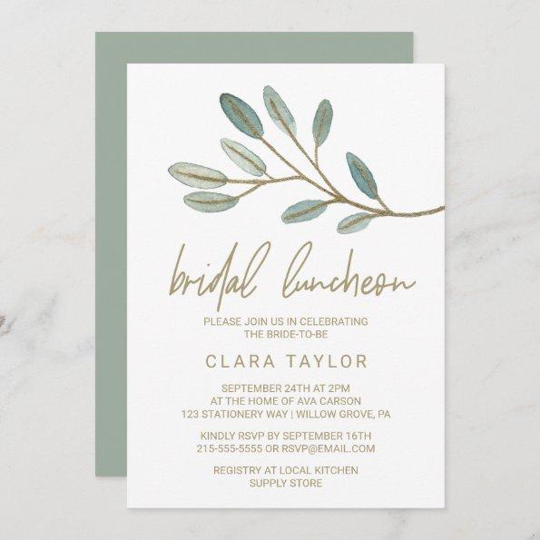 Gold Veined Eucalyptus Bridal Luncheon Invitations