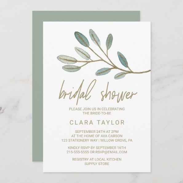 Gold Veined Eucalyptus Bridal Shower Invitations