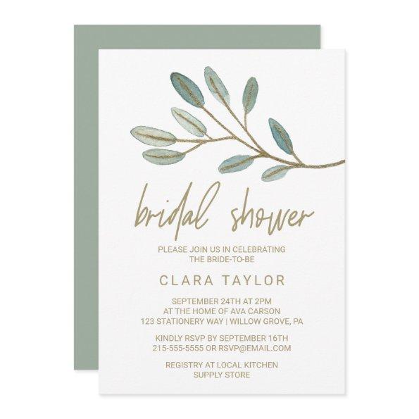 Gold Veined Eucalyptus Bridal Shower Invitations