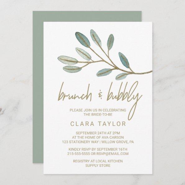 Gold Veined Eucalyptus Brunch and Bubbly Invitations