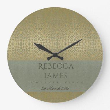 GOLD VELVET GREY MOSAIC DOTS SAVE THE DATE GIFT LARGE CLOCK