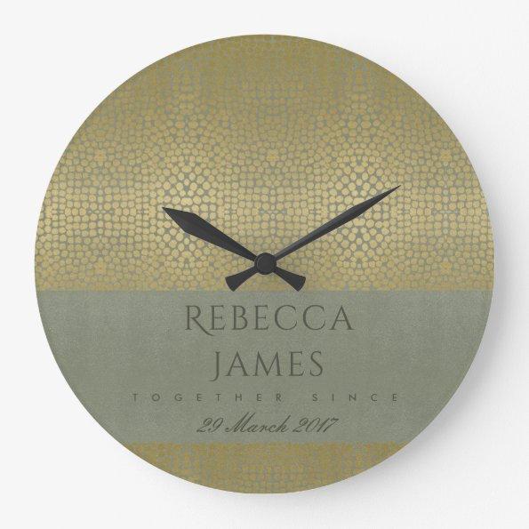 GOLD VELVET GREY MOSAIC DOTS SAVE THE DATE GIFT LARGE CLOCK