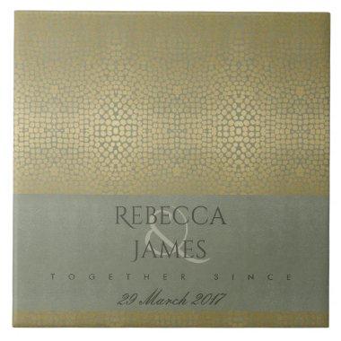 GOLD VELVET GREY MOSAIC DOTS SAVE THE DATE GIFT TILE
