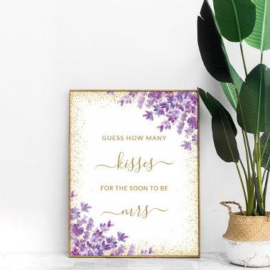 Gold Violet Lavender How Many Kisses Bridal Game Poster