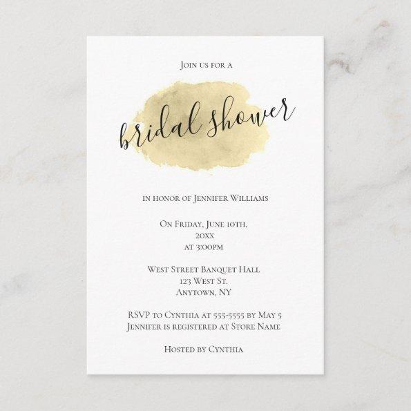 Gold watercolor bridal shower invitations