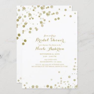 Gold Watercolor Dots Modern Clean Bridal Shower Invitations